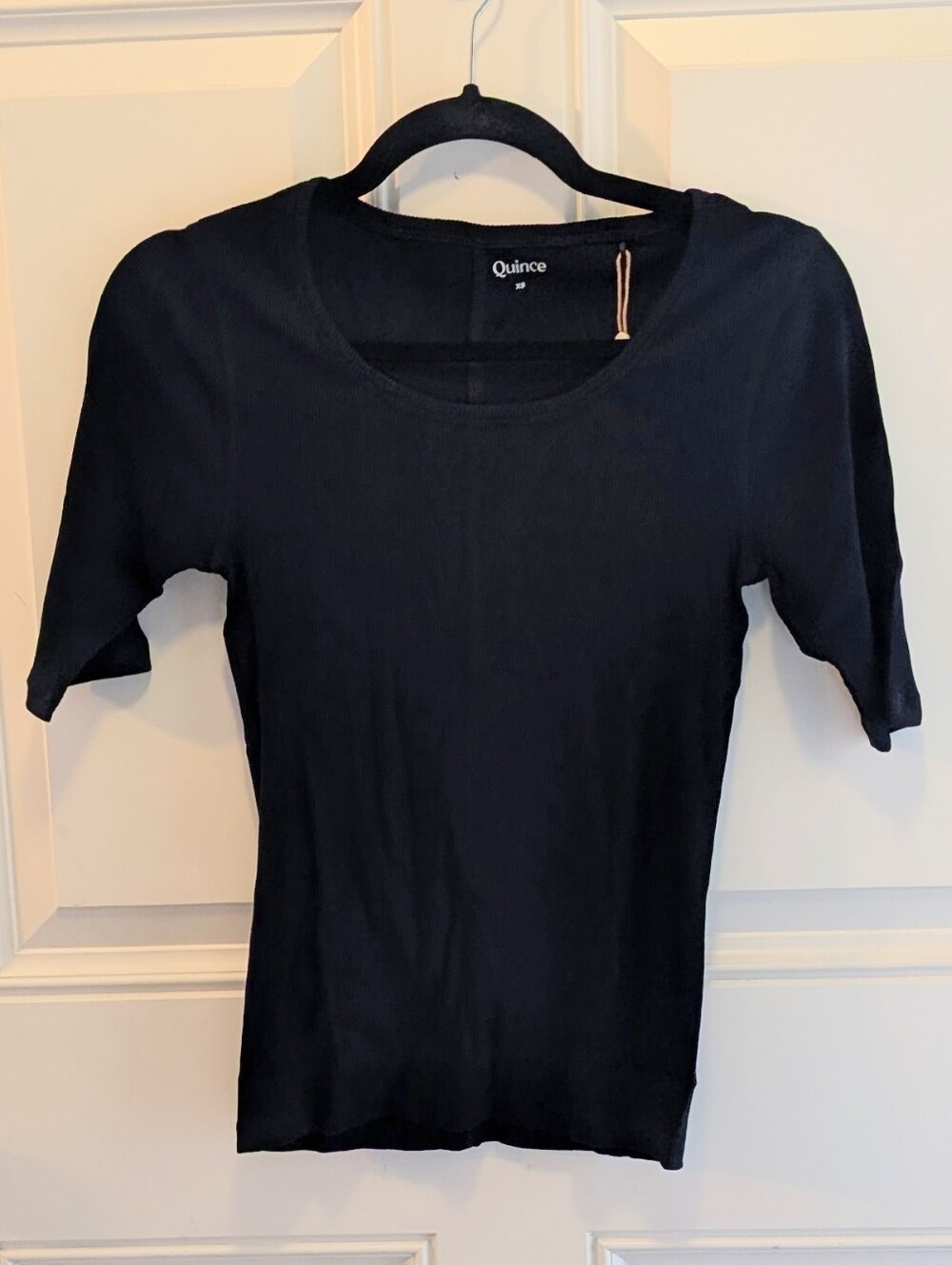 Quince Organic Cotton Micro-Rib Elbow Sleeve Tee- Deep Navy - XS